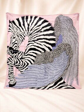 Authentic Hermès Zebra Pegasus Silk Scarf Pink Black 90